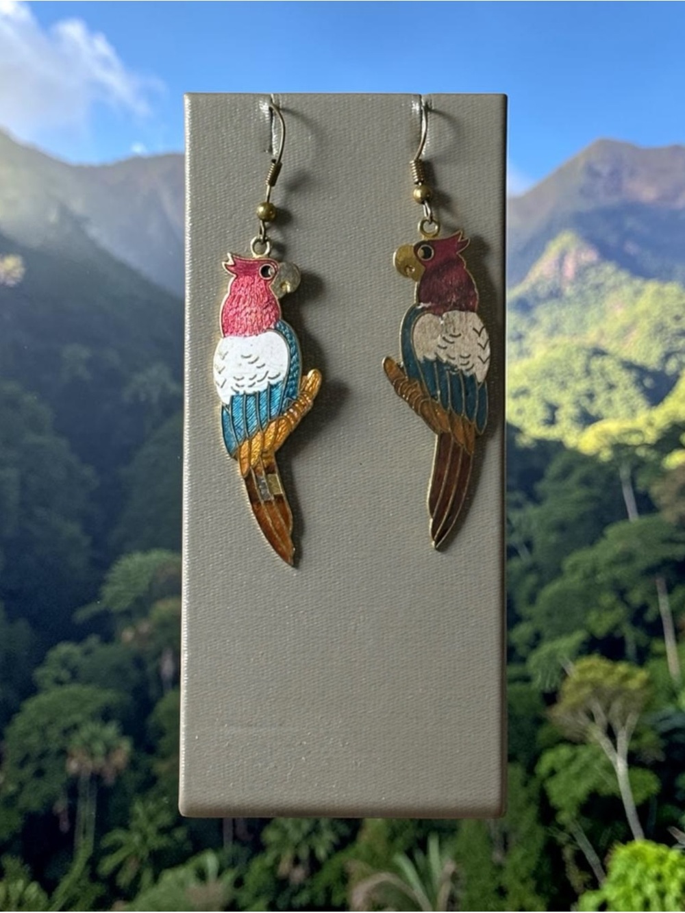 Vintage Cloisonne Parrot Bird Earrings
